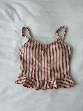 Princess Polly Burnt Orange Striped Ruffle Swim Top – Size Small